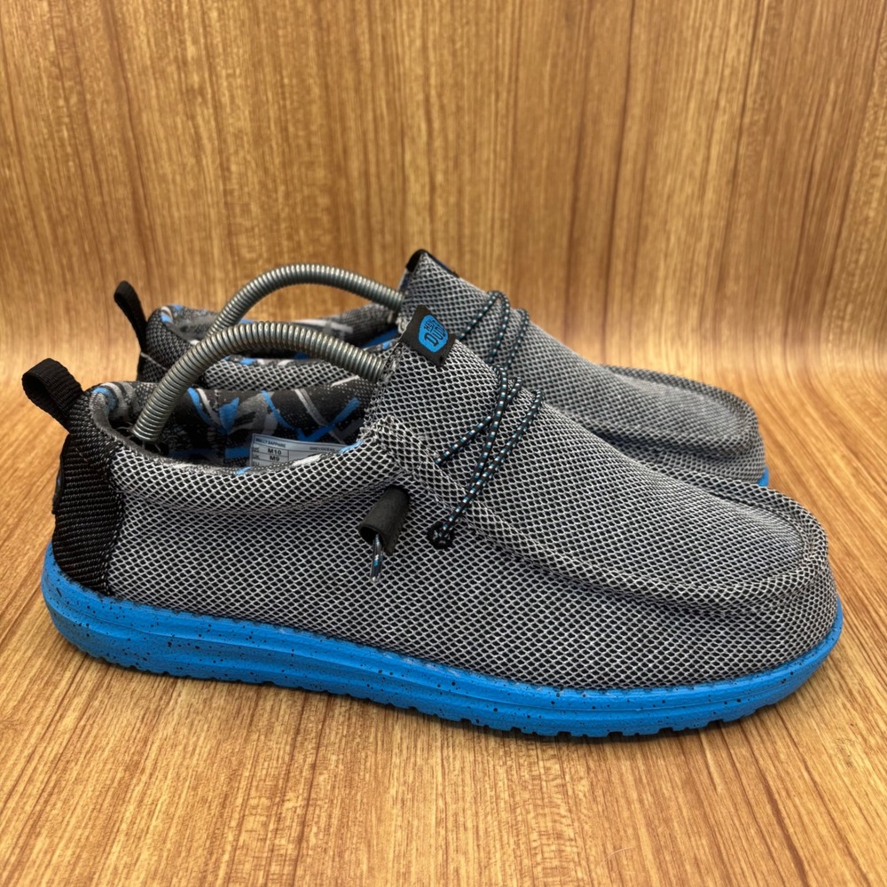 Hey Dude Wally Sapphire Shoes Mens 10 Grey Ocean Blue Mesh Slip On Loafers 41244